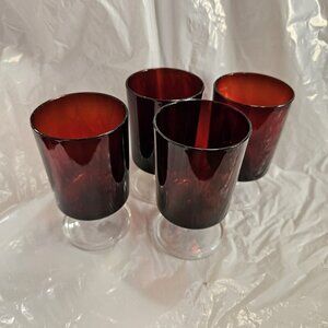 Vintage Luminarc Ruby Red Stem 4 1/2 Wine 4oz Glass Made In France Set Of 4